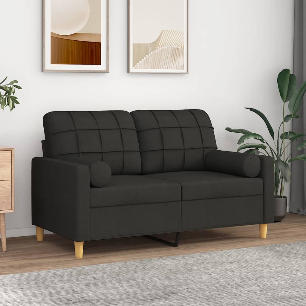 2-Sitzer-Sofa mit Zierkissen Schwarz 120 cm Stoff