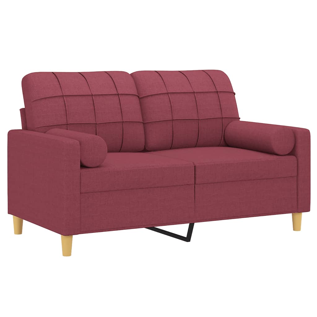 vidaXL Tweezitsbank met sierkussens 120 cm stof wijnrood afbeelding