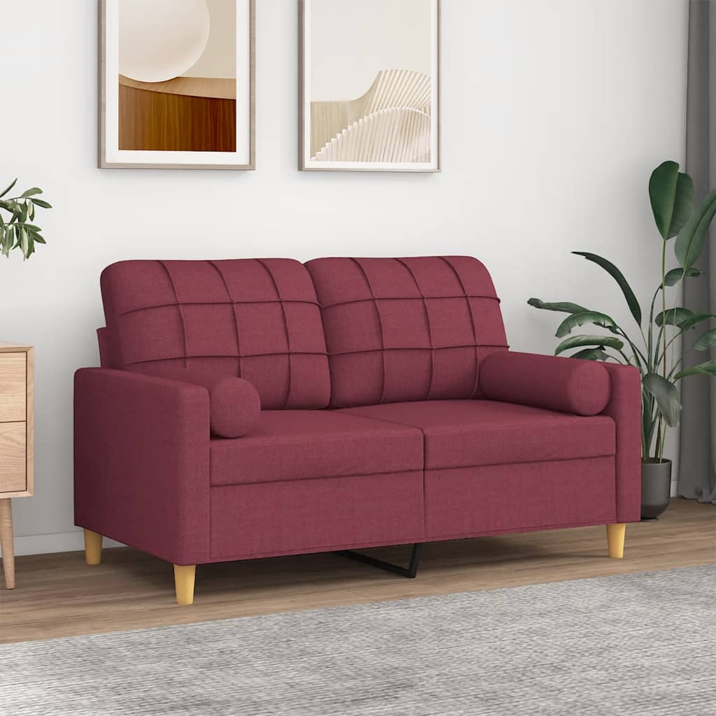 vidaXL 2-Sitzer-Sofa mit Zierkissen Weinrot 120 cm Stoff