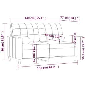 2místná pohovka s polštáři krémová 140 cm textil - obrázek 8