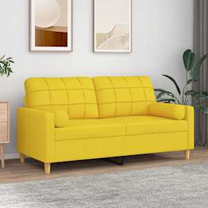 2místná pohovka s polštáři světle žlutá 140 cm textil - obrázek 1