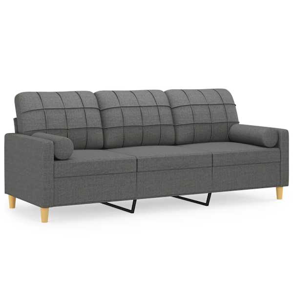 vidaXL 3-kohaline diivan patjadega, tumehall, 180 cm, kangas