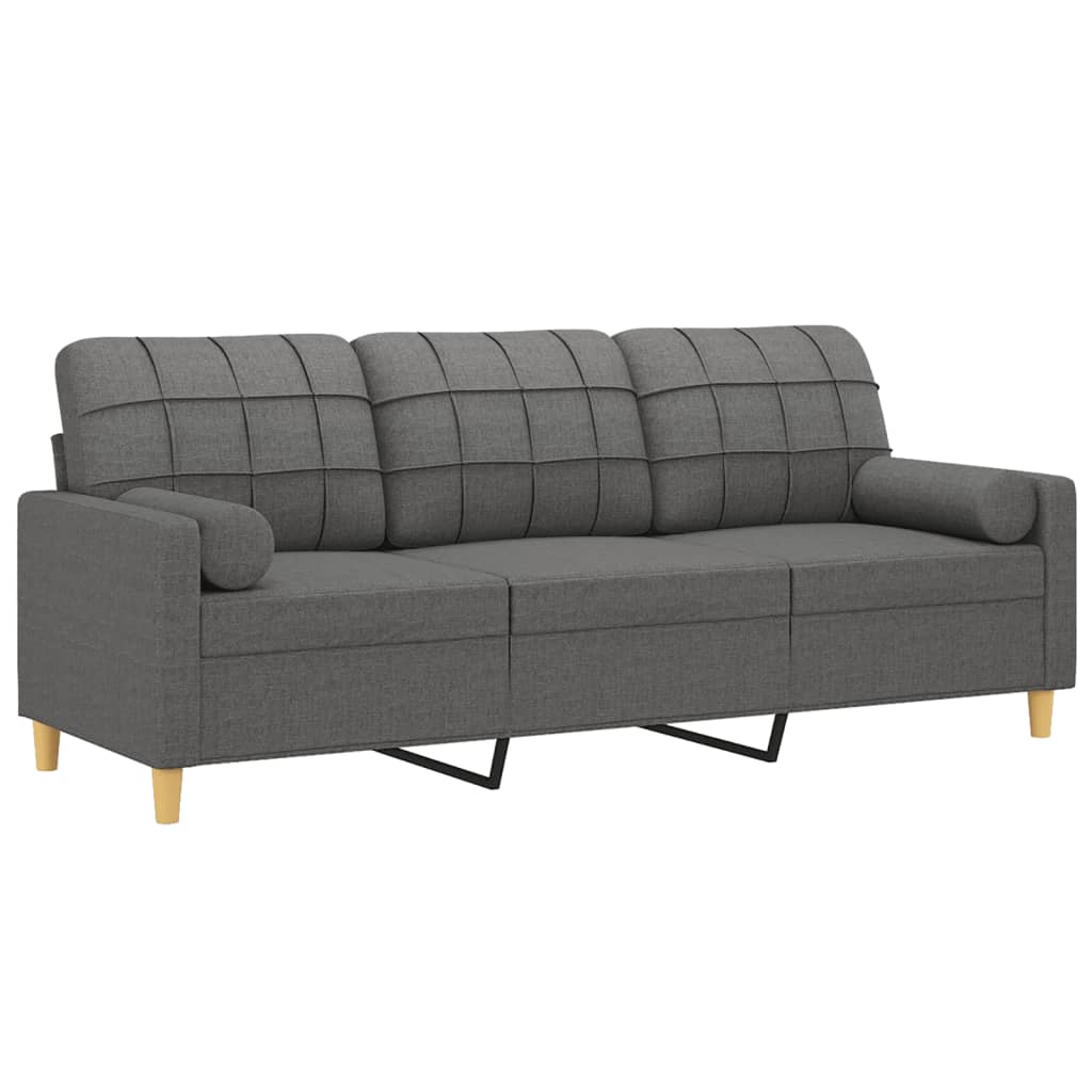 vidaXL Driezitsbank met sierkussens 180 cm stof donkergrijs afbeelding