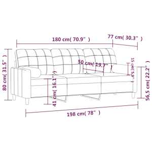 3místná pohovka s polštáři hnědá 180 cm textil - obrázek 8