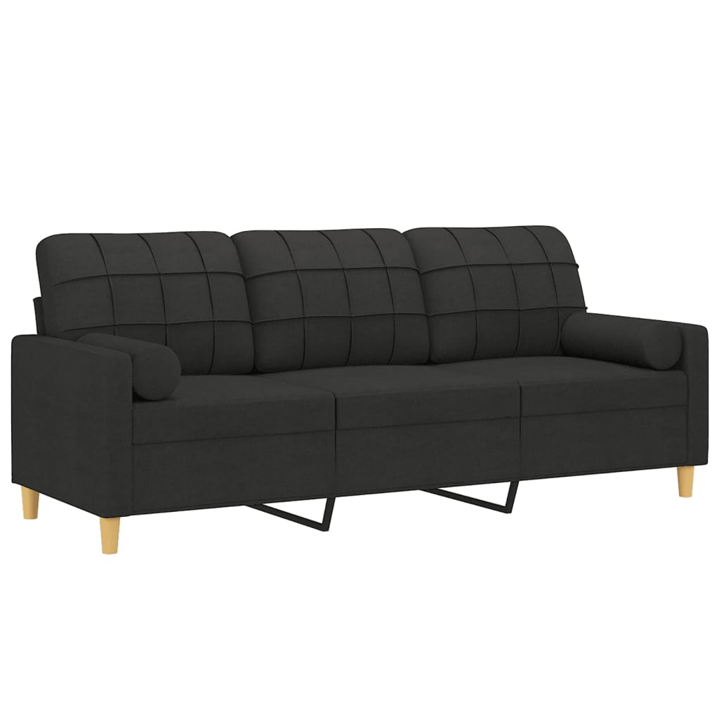 vidaXL Driezitsbank met sierkussens 180 cm stof zwart afbeelding