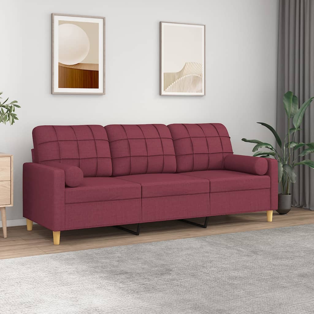 vidaXL Canapea cu 3 locuri cu pernuțe, roșu vin, 180 cm, textil