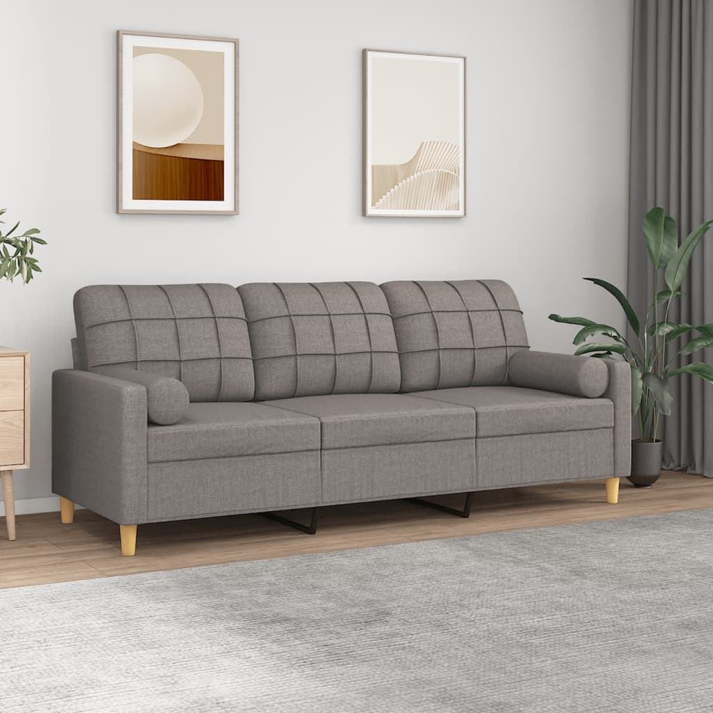 vidaXL 3-Sitzer-Sofa mit Zierkissen Taupe 180 cm Stoff