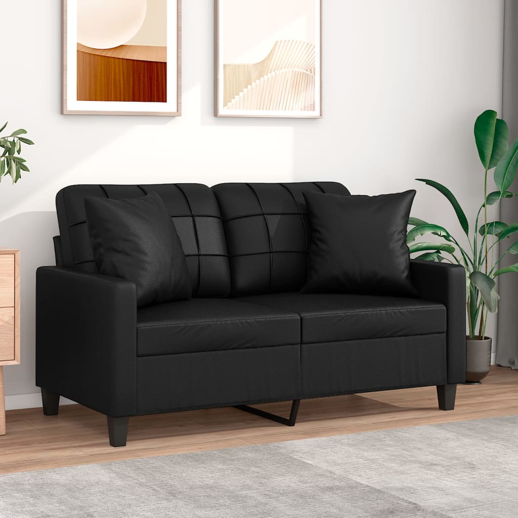 vidaXL 2-Sitzer-Sofa mit Zierkissen Schwarz 120 cm Kunstleder