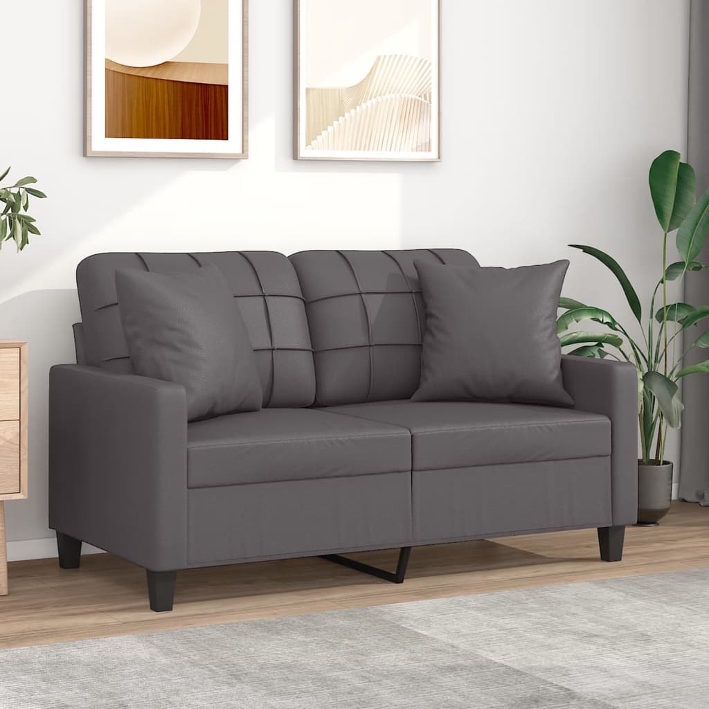 vidaXL Canapea cu 2 locuri cu pernuțe, gri, 120 cm, piele ecologică
