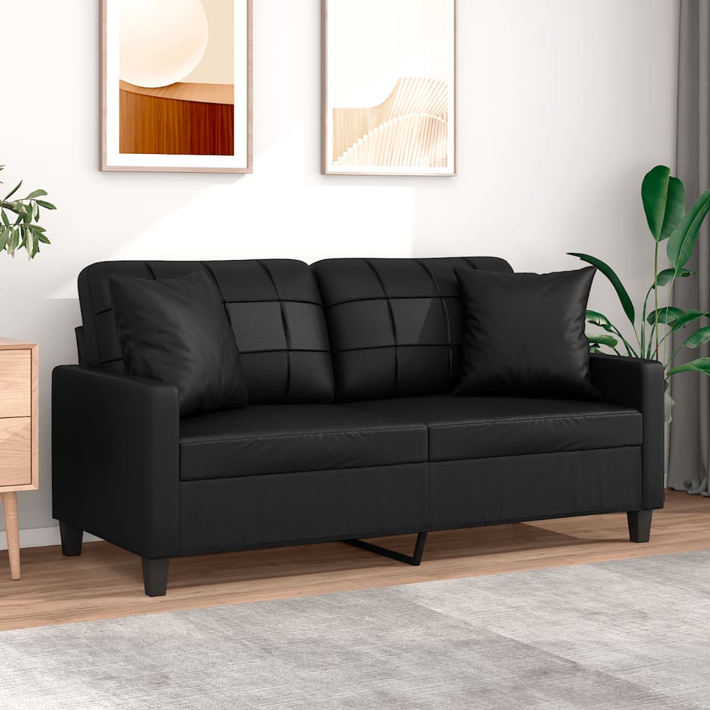 vidaXL 2-Sitzer-Sofa mit Zierkissen Schwarz 140 cm Kunstleder