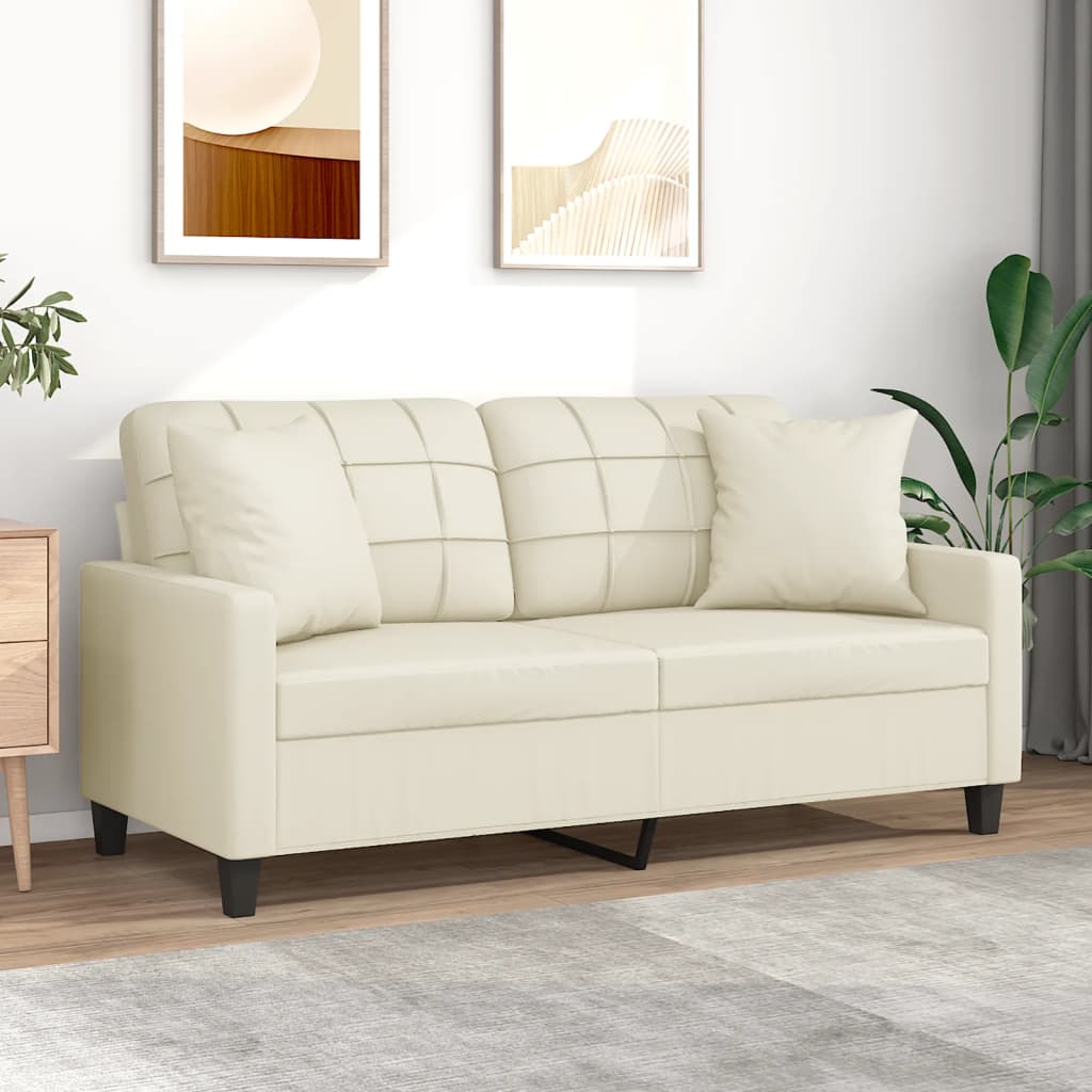 vidaXL 2-Sitzer-Sofa mit Zierkissen Creme 140 cm Kunstleder