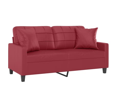 vidaXL Canapea cu 2 locuri cu pernuțe, roșu vin 140 cm piele ecologică