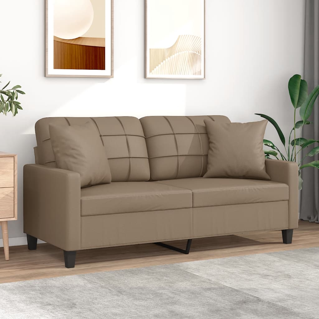 vidaXL 2-personers sofa med pyntepuder 140 cm kunstlæder cappuccino