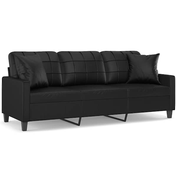 vidaXL 3-kohaline diivan patjadega, must, 180 cm, kunstnahk