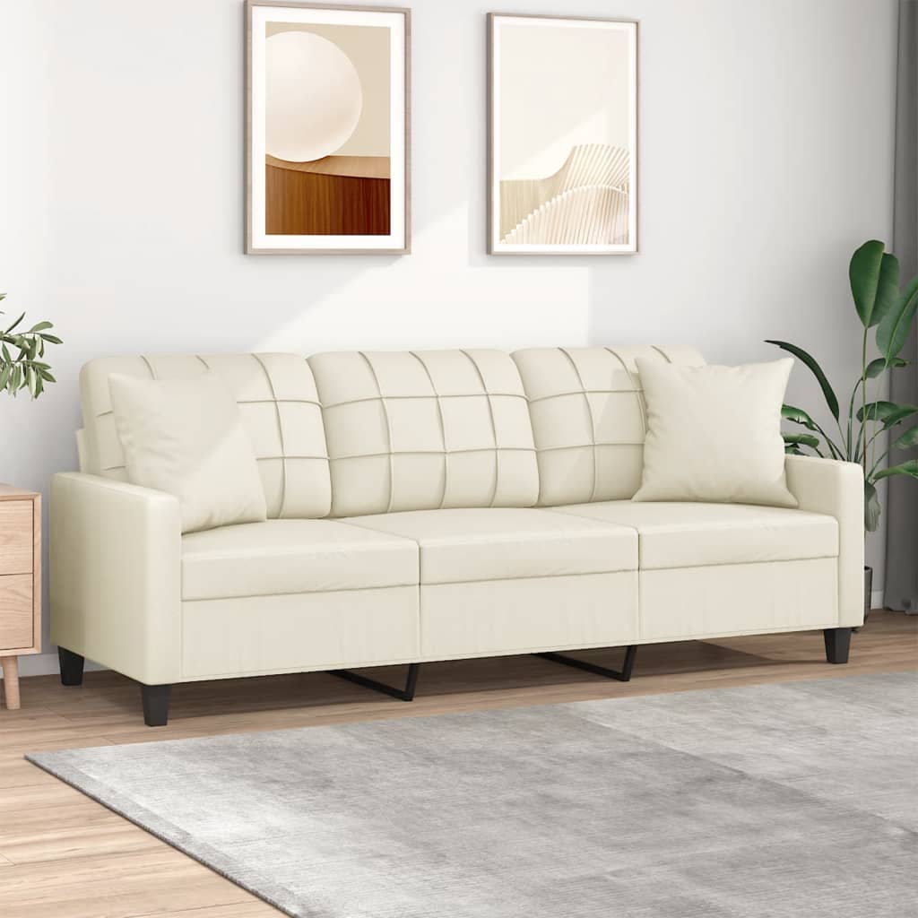 vidaXL 3-Sitzer-Sofa mit Zierkissen Creme 180 cm Kunstleder