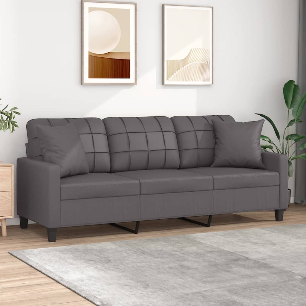 vidaXL 3-Sitzer-Sofa mit Zierkissen Grau 180 cm Kunstleder