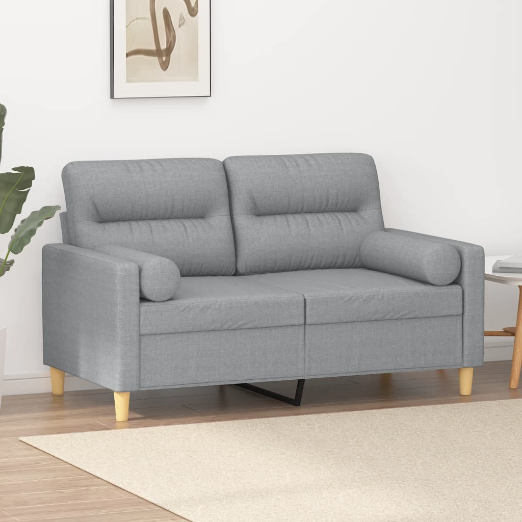 vidaXL 2-Sitzer-Sofa mit Zierkissen Hellgrau 120 cm Stoff