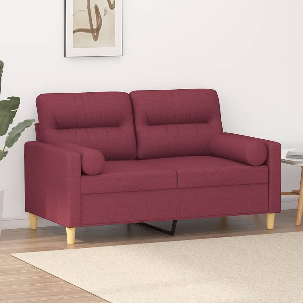 vidaXL 2-Sitzer-Sofa mit Zierkissen Weinrot 120 cm Stoff