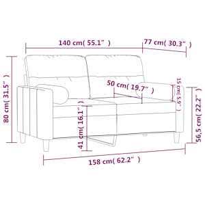 2místná pohovka s polštáři hnědá 140 cm textil - obrázek 8