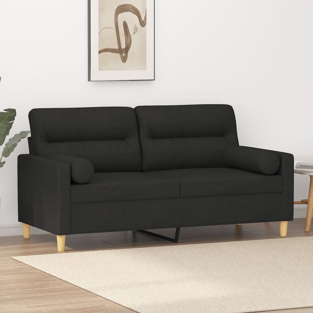 vidaXL Canapea cu 2 locuri cu pernuțe, negru, 140 cm, textil