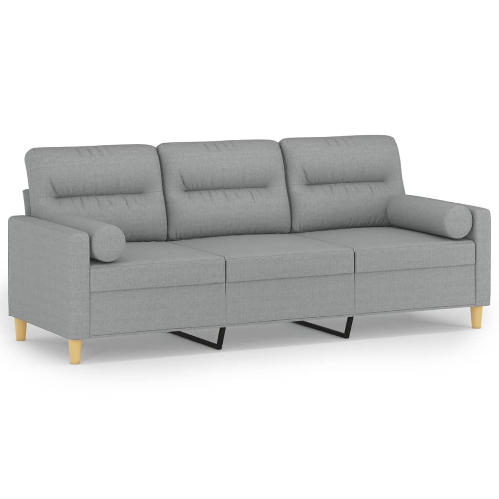 3-Seater Sofa with Throw Pillows Light Grey 180 cm Fabric 3200829