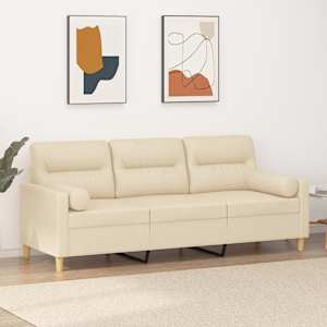 3místná pohovka s polštáři krémová 180 cm textil - obrázek 1