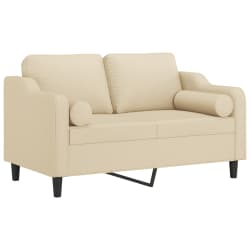 vidaXL Sof&aacute; 2 lugares + almofadas decorativas 120 cm tecido cor creme