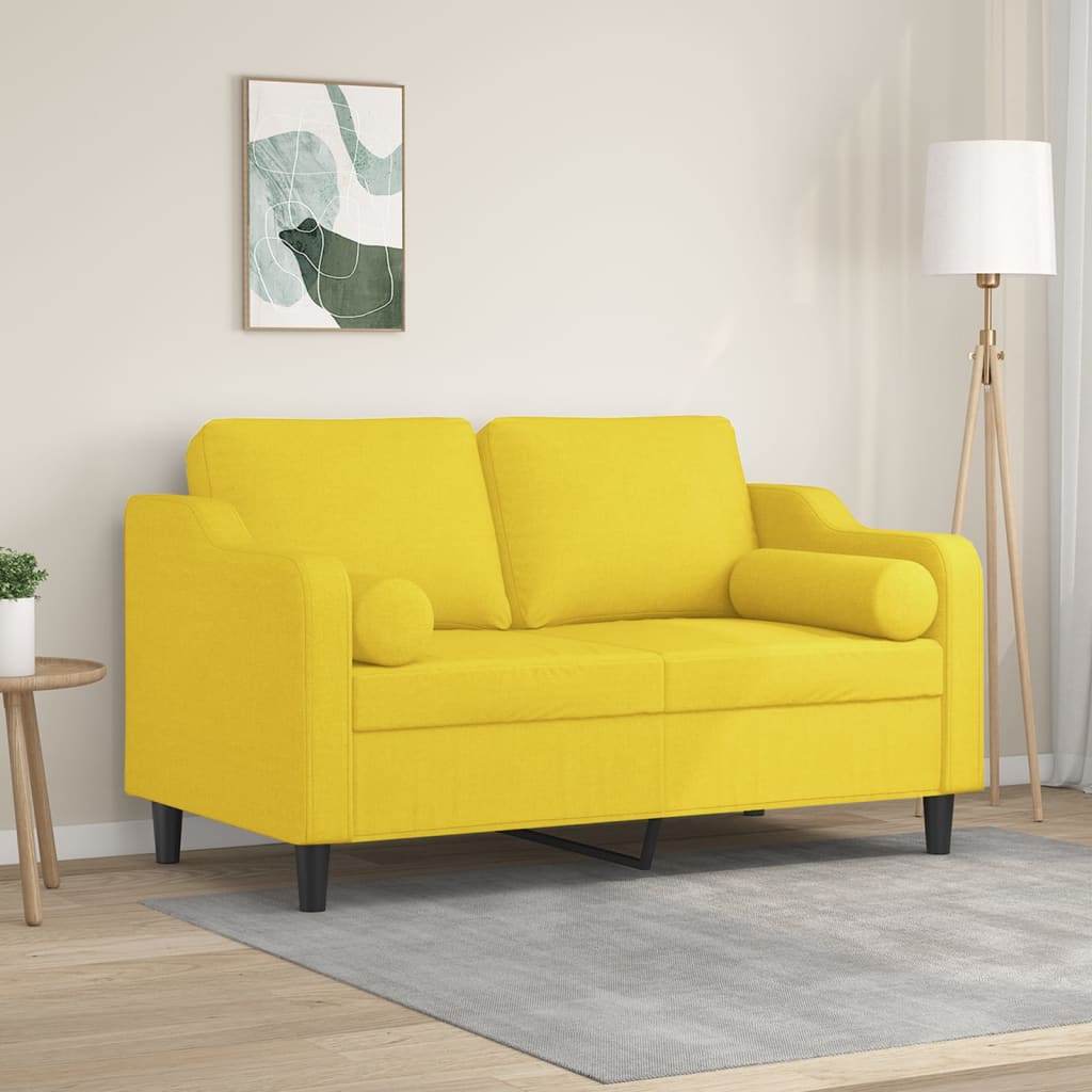 vidaXL 2-Sitzer-Sofa mit Zierkissen Hellgelb 120 cm Stoff