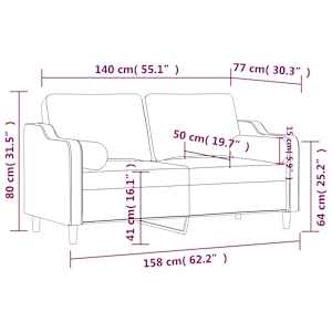 2místná pohovka s polštáři krémová 140 cm textil - obrázek 8