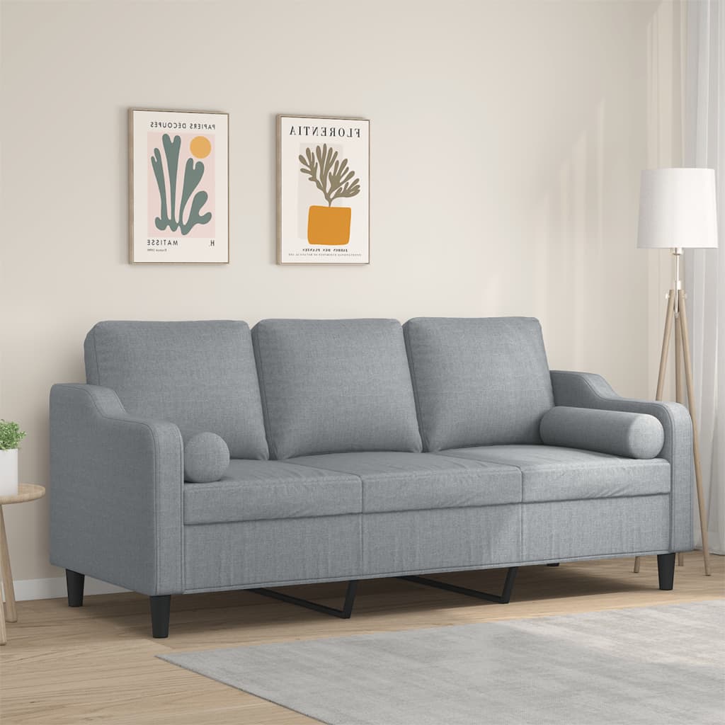 vidaXL 3-Sitzer-Sofa mit Zierkissen Hellgrau 180 cm Stoff