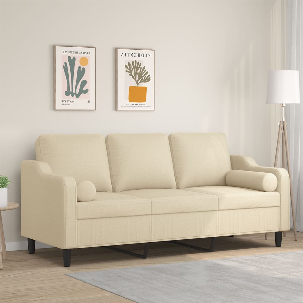 vidaXL 3-Sitzer-Sofa mit Zierkissen Creme 180 cm Stoff