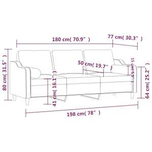 3místná pohovka s polštáři hnědá 180 cm textil - obrázek 8