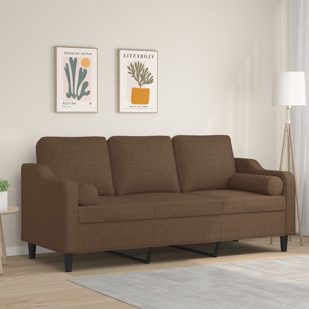 vidaXL 3-Sitzer-Sofa mit Zierkissen Braun 180 cm Stoff