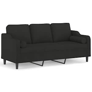 3místná pohovka s polštáři černá 180 cm textil - obrázek 2