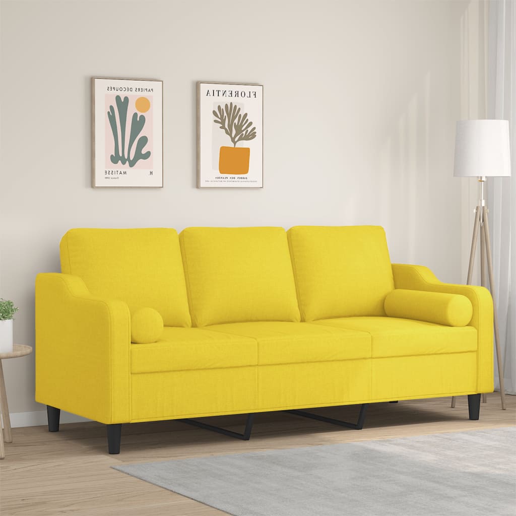 vidaXL 3-Sitzer-Sofa mit Zierkissen Hellgelb 180 cm Stoff