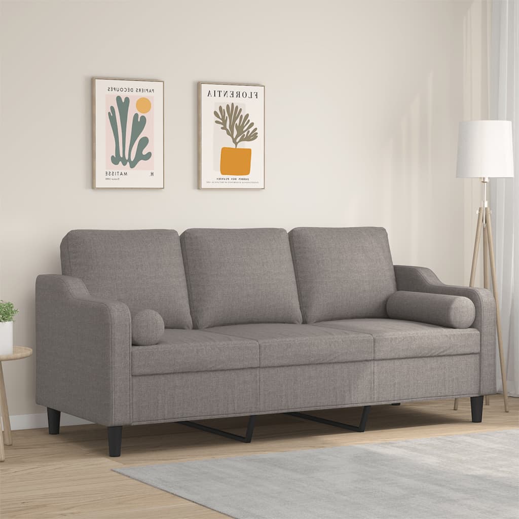 vidaXL 3-Sitzer-Sofa mit Zierkissen Taupe 180 cm Stoff