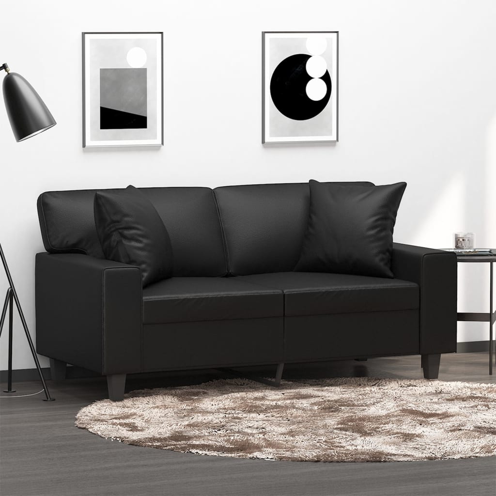 vidaXL 2-Sitzer-Sofa mit Zierkissen Schwarz 120 cm Kunstleder