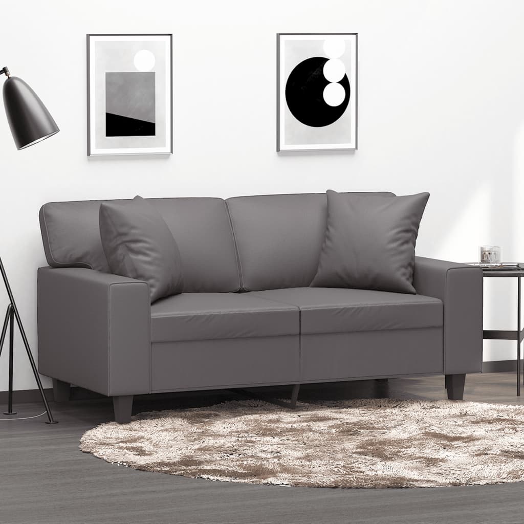 vidaXL 2-Sitzer-Sofa mit Zierkissen Grau 120 cm Kunstleder