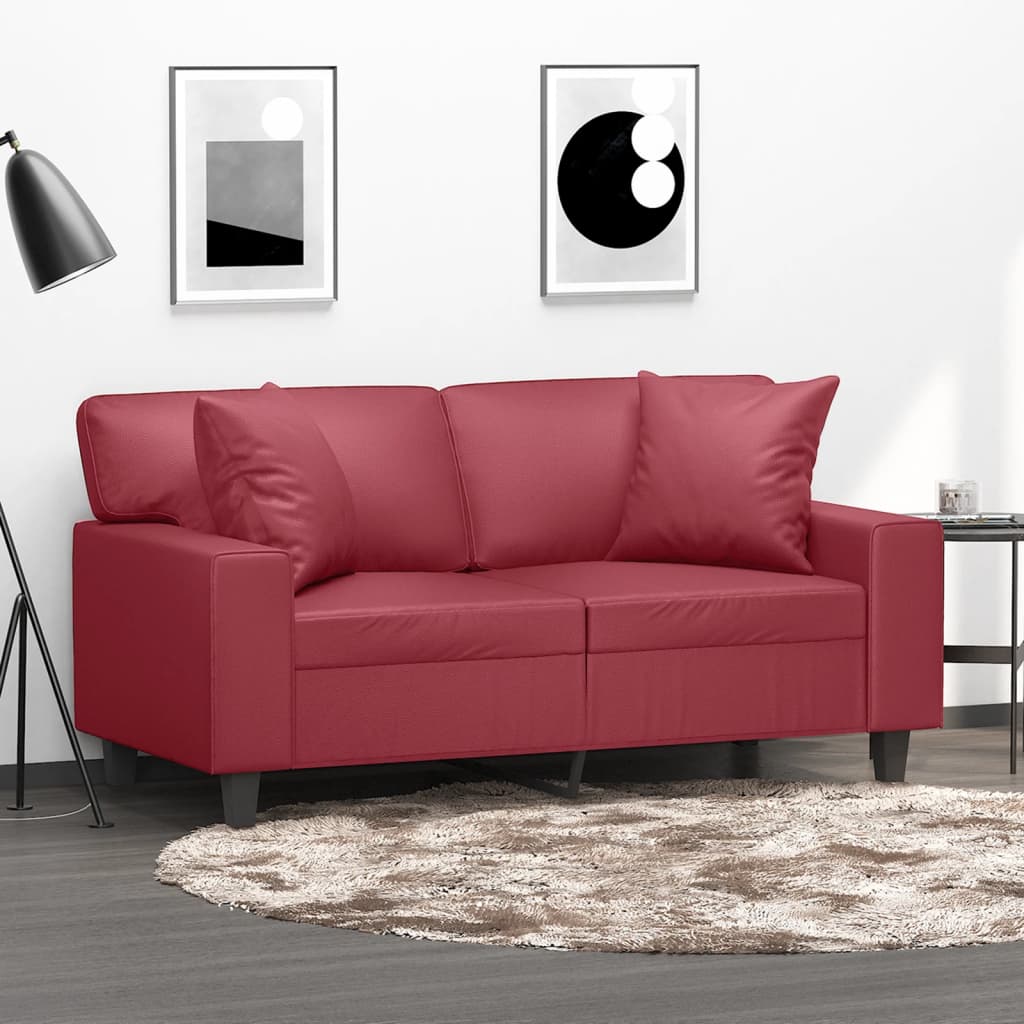 vidaXL 2-personers sofa med pyntepuder 120 cm kunstlæder vinrød