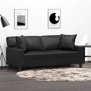 Kavč dvosed z okrasnimi blazinami črn 140 cm umetno usnje