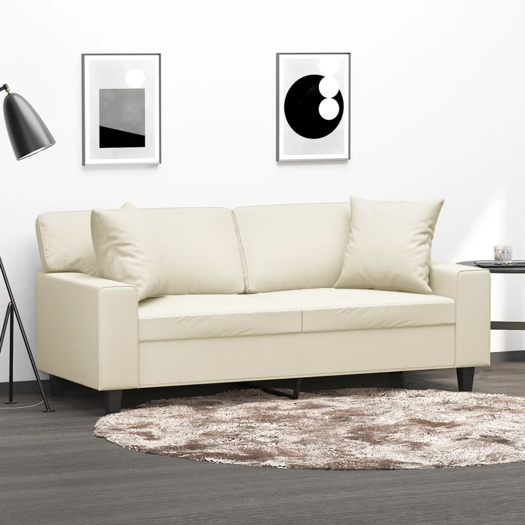 vidaXL 2-Sitzer-Sofa mit Zierkissen Creme 140 cm Kunstleder