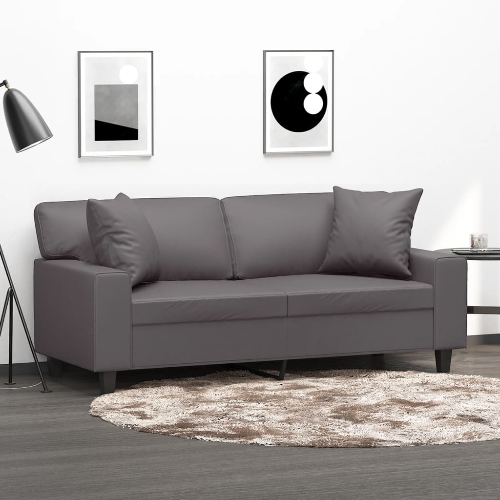 vidaXL 2-Sitzer-Sofa mit Zierkissen Grau 140 cm Kunstleder