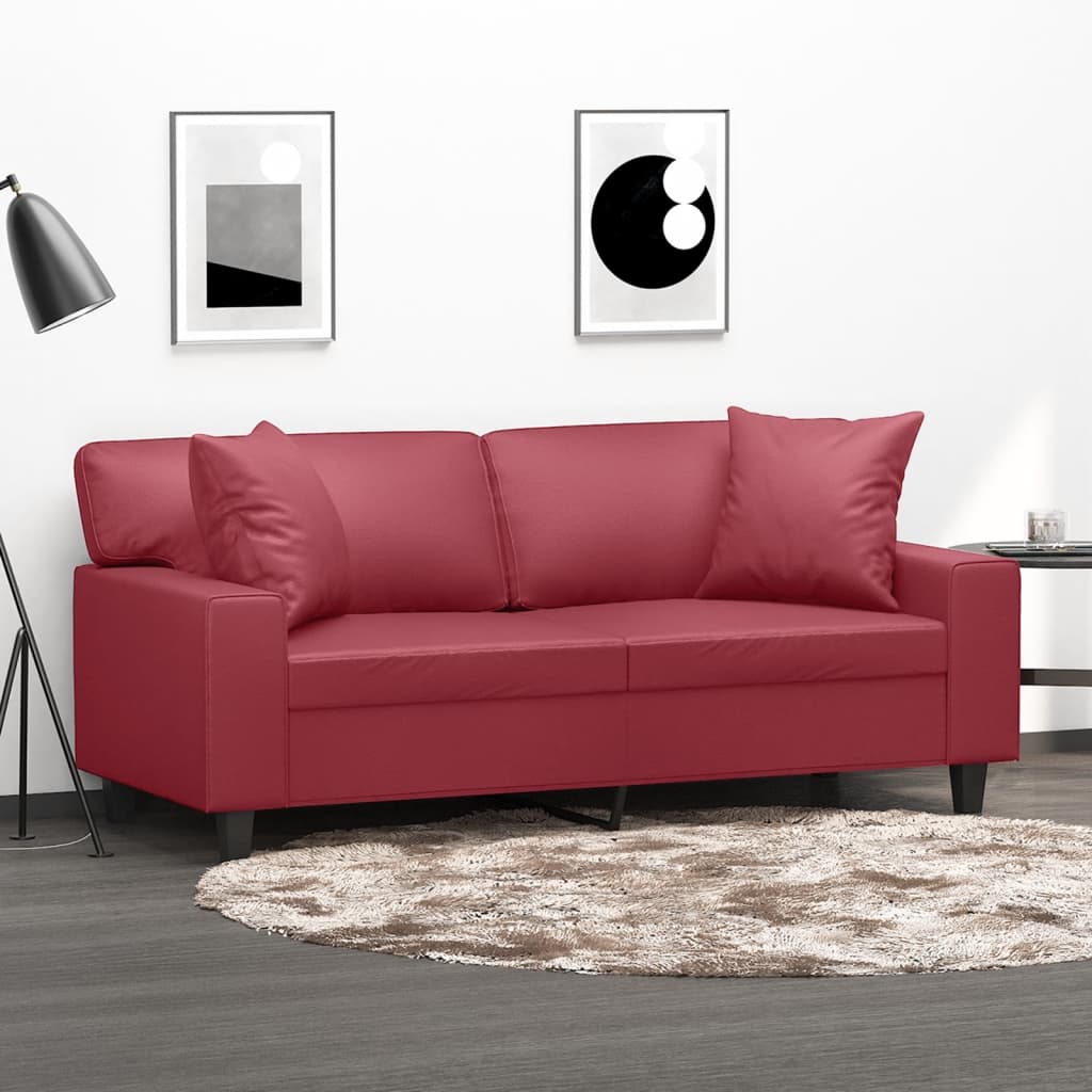 vidaXL 2-Sitzer-Sofa mit Zierkissen Weinrot 140 cm Kunstleder