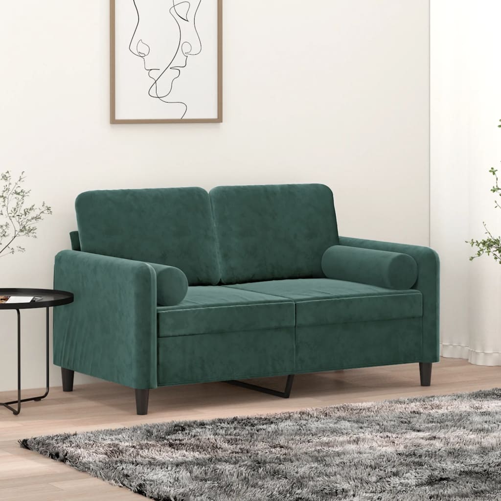 vidaXL 2-Sitzer-Sofa mit Zierkissen Dunkelgrün 120 cm Samt