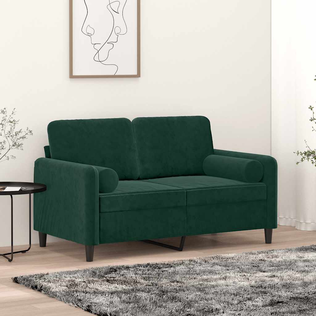 vidaXL 2-Sitzer-Sofa mit Zierkissen Dunkelgrün 120 cm Samt