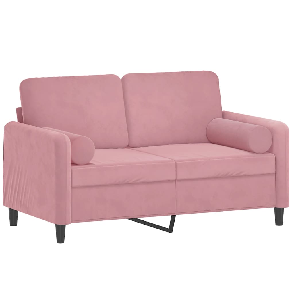 vidaXL Tweezitsbank met sierkussens 120 cm fluweel roze, foto 2