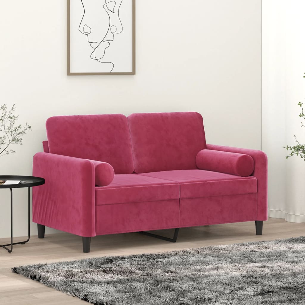 vidaXL 2-Sitzer-Sofa mit Zierkissen Weinrot 120 cm Samt