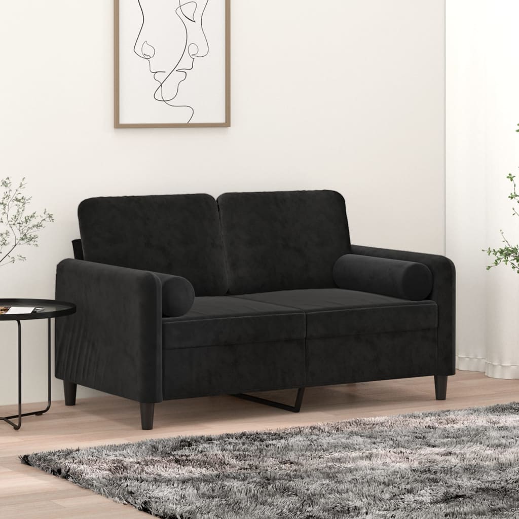 vidaXL 2-Sitzer-Sofa mit Zierkissen Schwarz 120 cm Samt