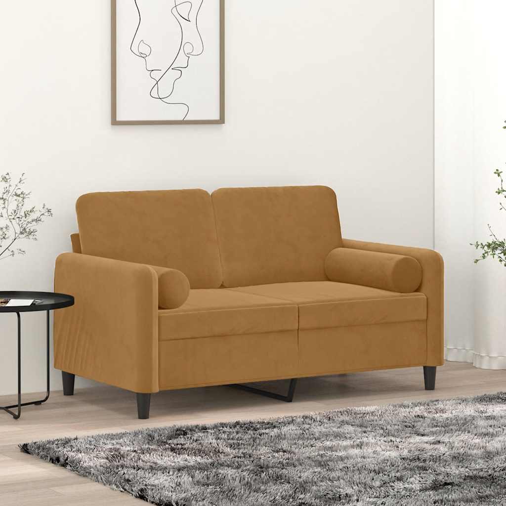 vidaXL 2-Sitzer-Sofa mit Zierkissen Braun 120 cm Samt