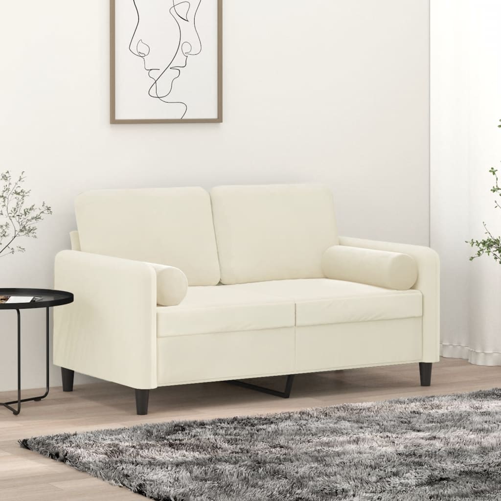 vidaXL 2-Sitzer-Sofa mit Zierkissen Creme 120 cm Samt